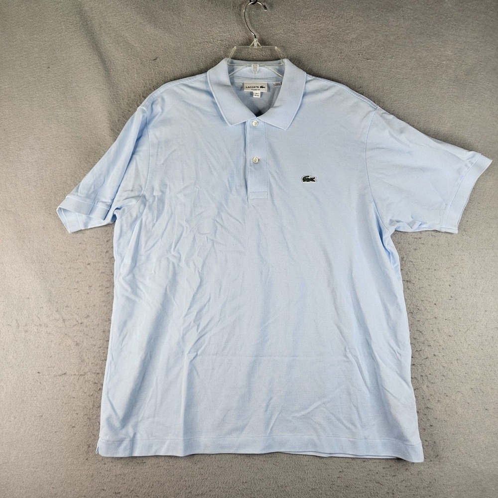 Lacoste Polo Shirt Mens 2XL Blue Solid Croc Logo Cotton Classic Fit FA8712